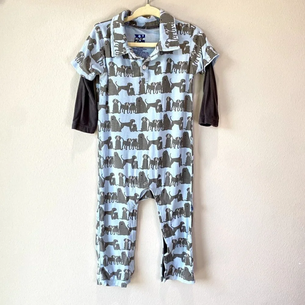 Kickee Pants London Dogs Long Sleeve Double Layer Polo Romper 18-24M